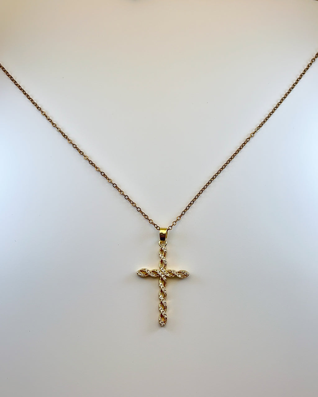 TWISTED GOLD CROSS NECKLACE