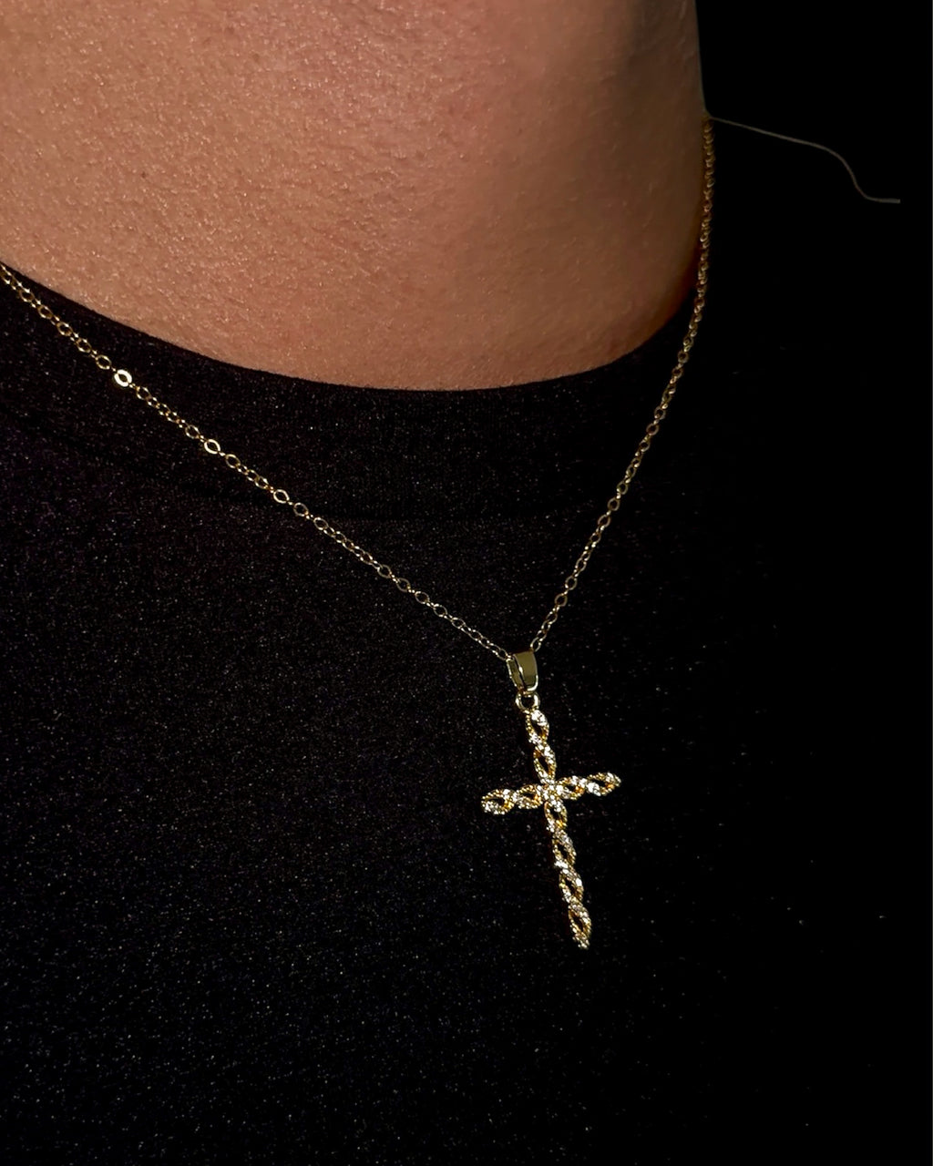 TWISTED GOLD CROSS NECKLACE