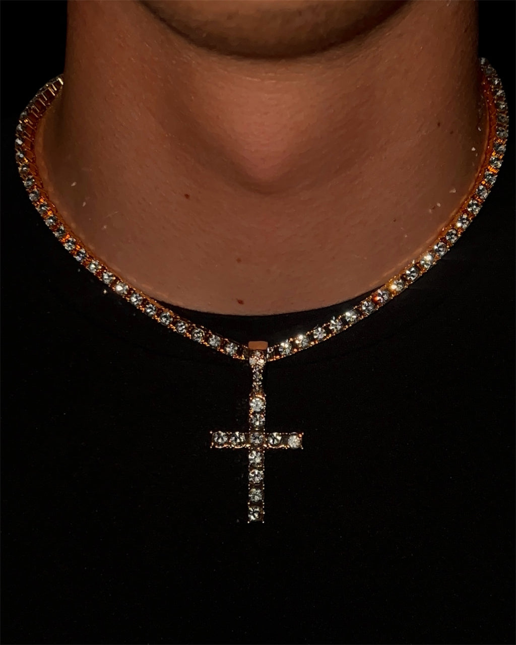 ICE GOLD CROSS TENNIS CHAIN
